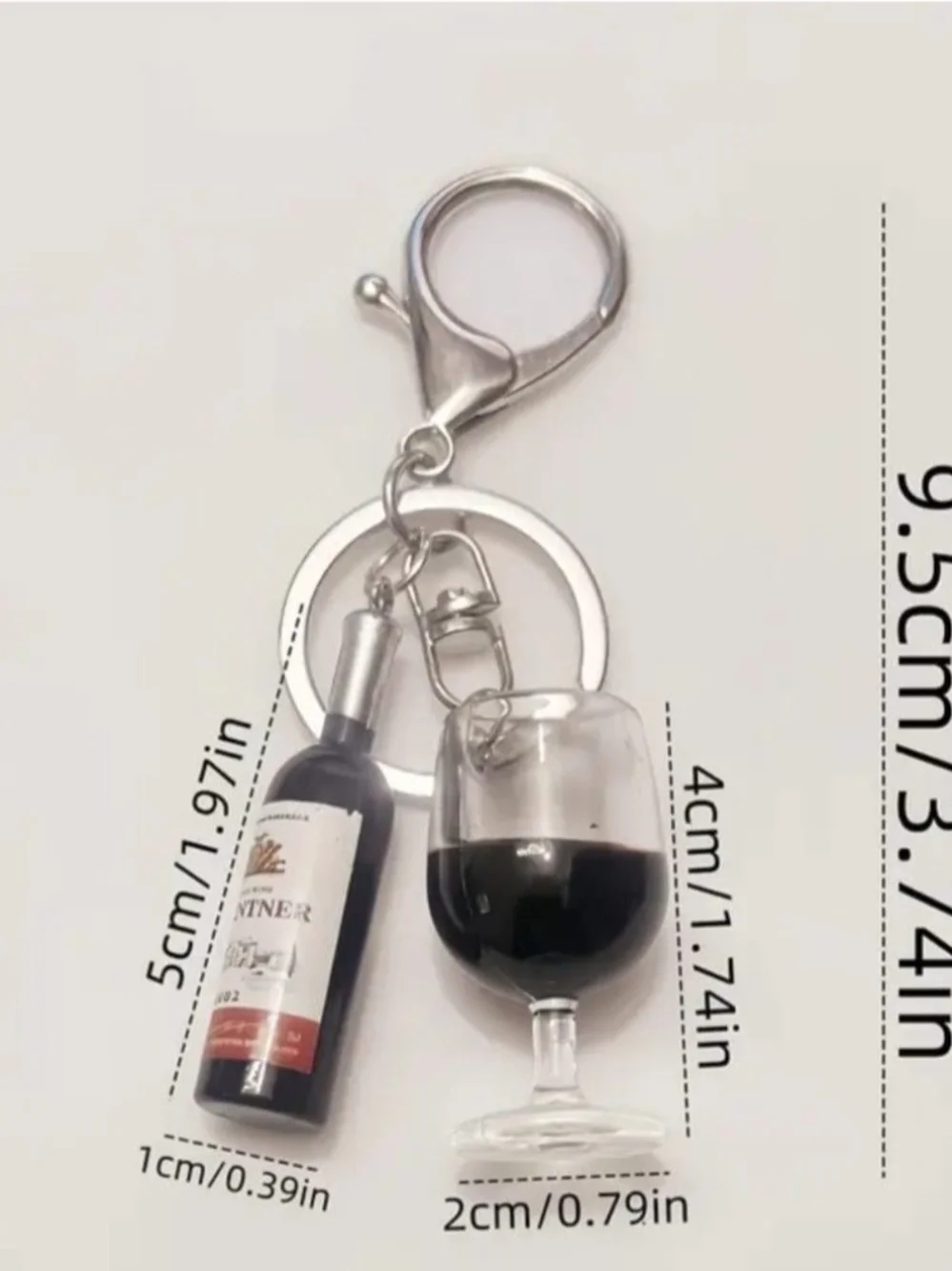 Wine Bottle & Glass Keychain Charm - Black and Clear